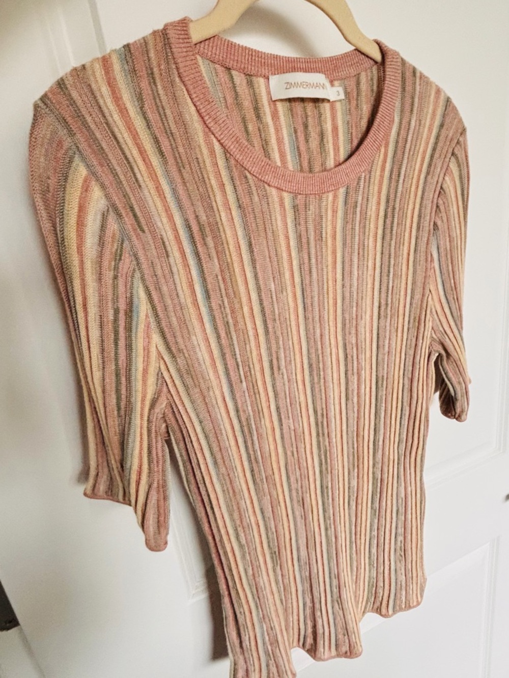 ZIMMERMANN Blush and Mint Striped Rib Knit Top NEW. size 3. Large.